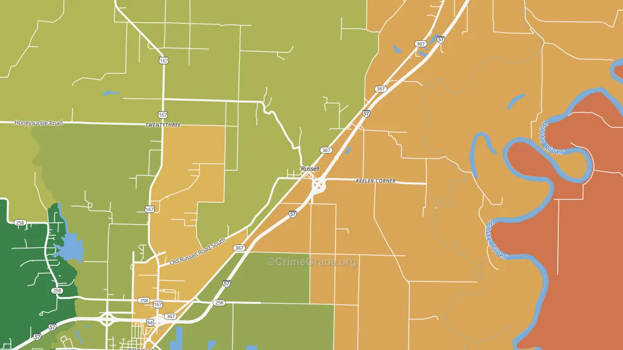 Russell, AR Map of Murder Rates