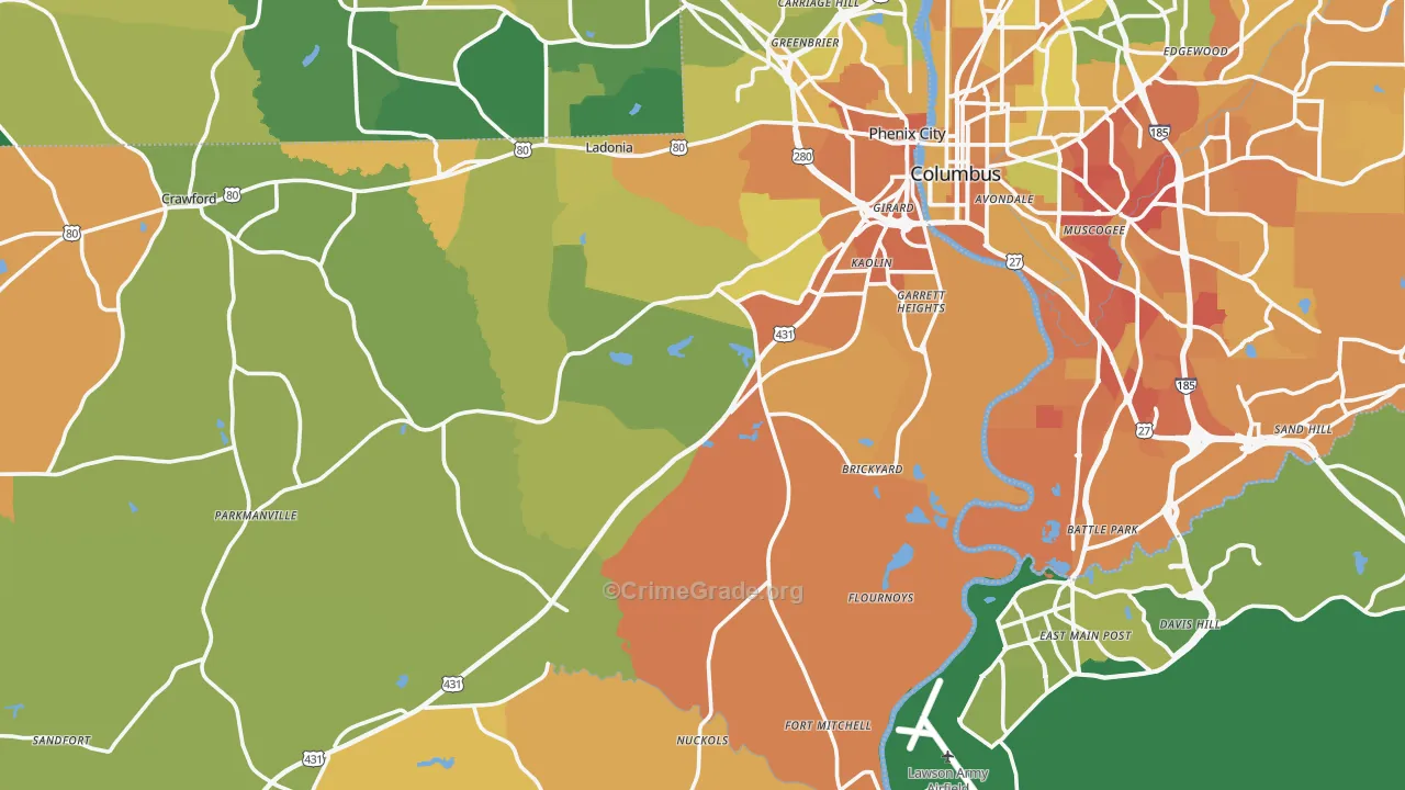 Russell County, AL Map of Murder Rates