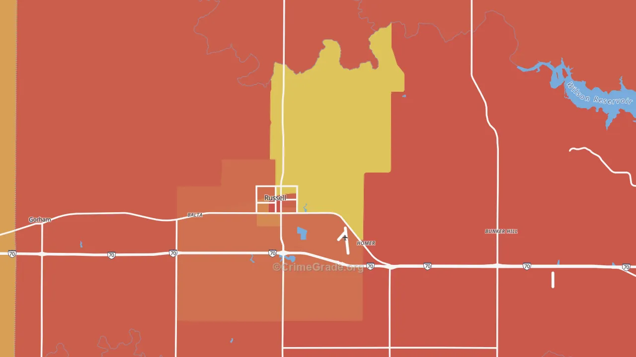 Russell County, KS Map of Murder Rates