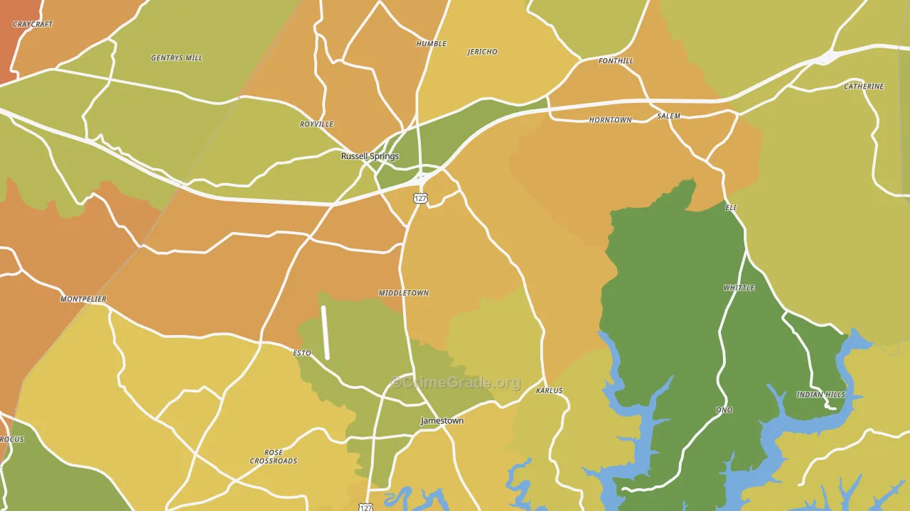 Russell County, KY Map of Murder Rates