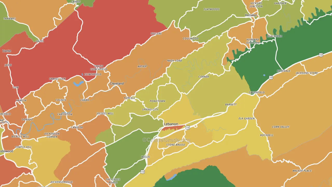 Russell County, VA Map of Murder Rates