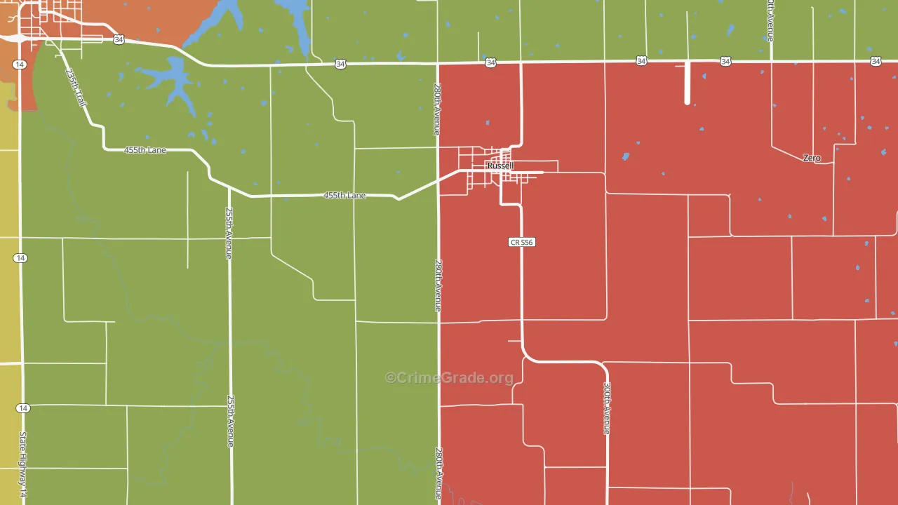 Russell, IA Map of Murder Rates