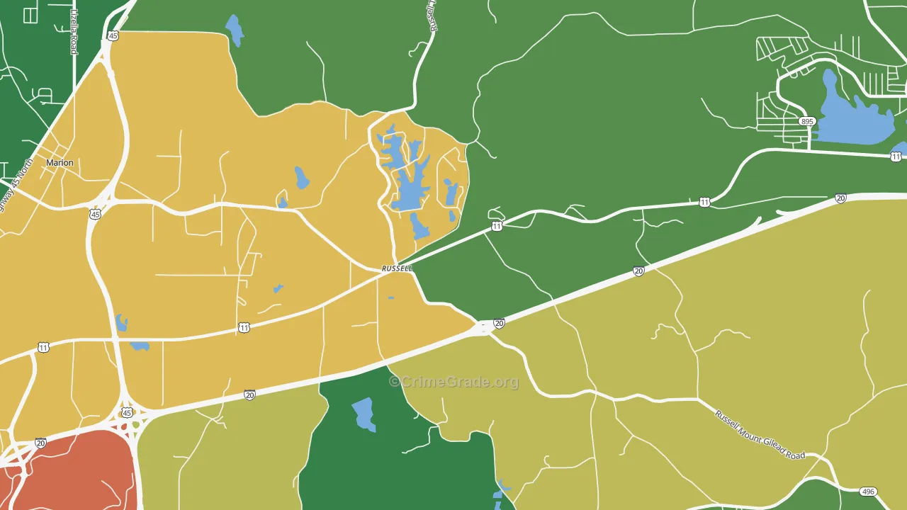 Russell, MS Map of Murder Rates