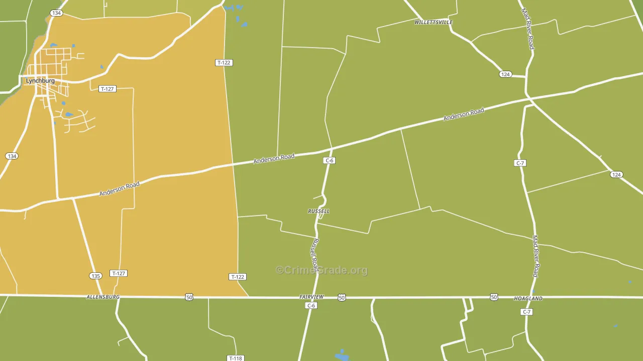Russell, OH Map of Murder Rates