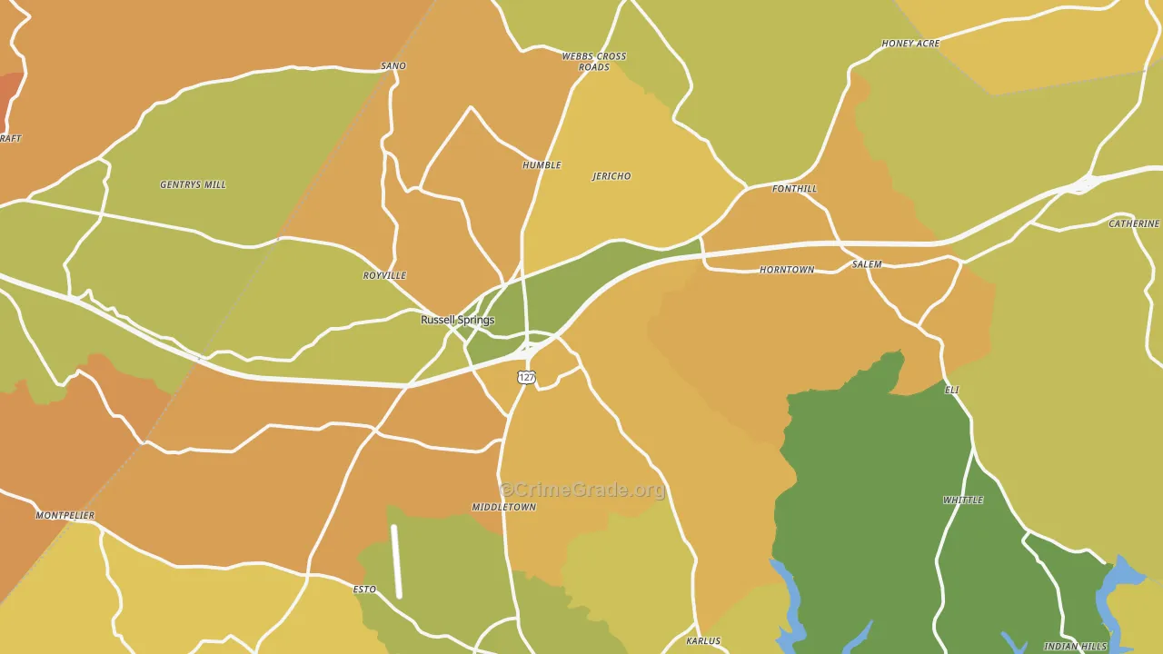 Russell Springs, KY Map of Murder Rates