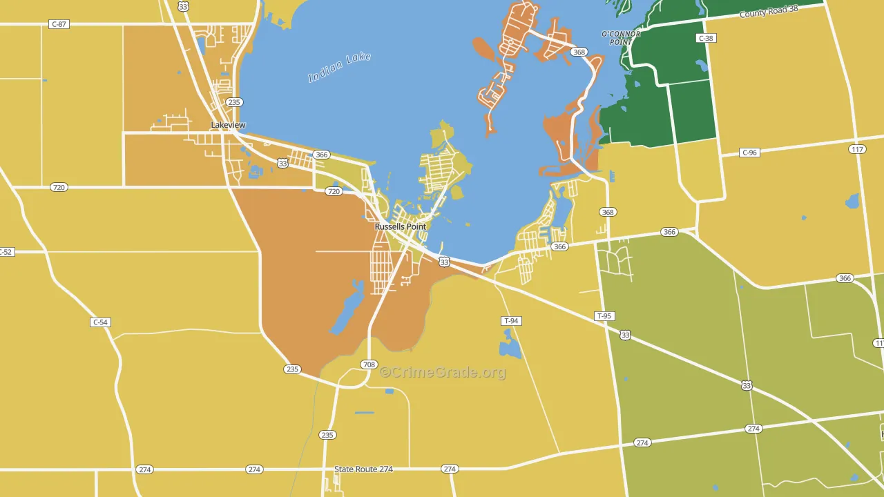 Russells Point, OH Map of Murder Rates