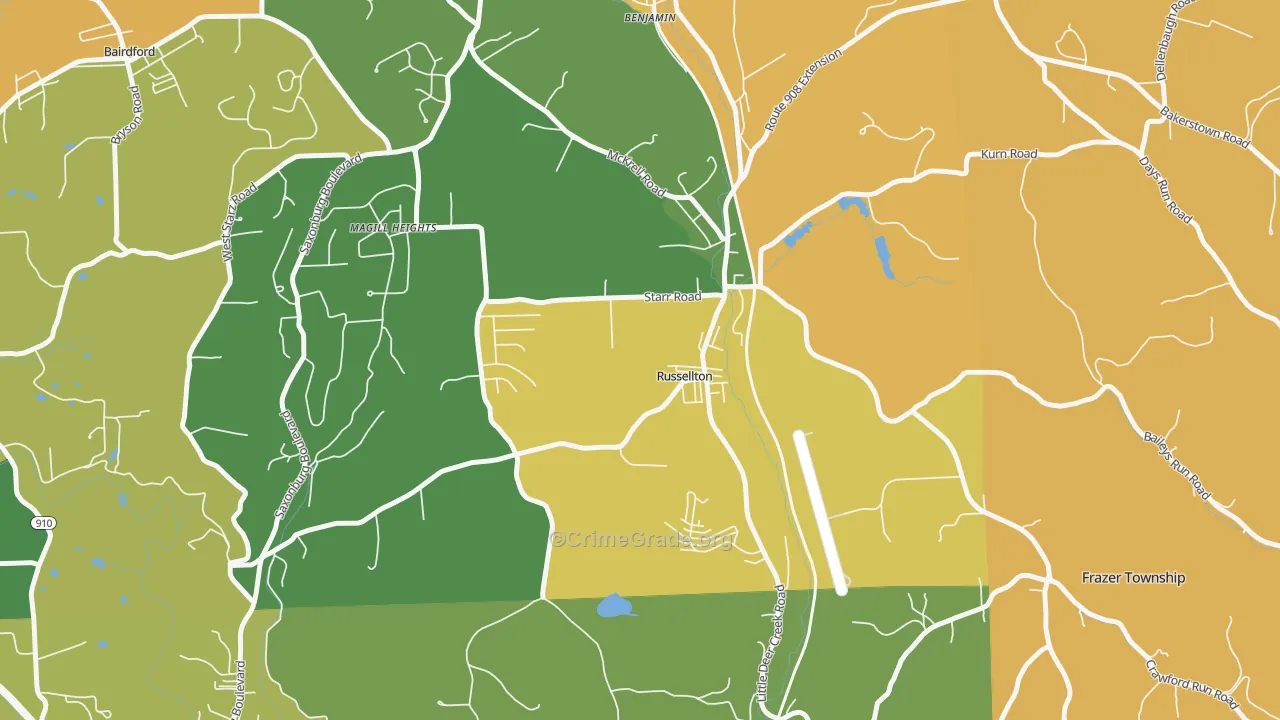 Russellton, PA Map of Murder Rates