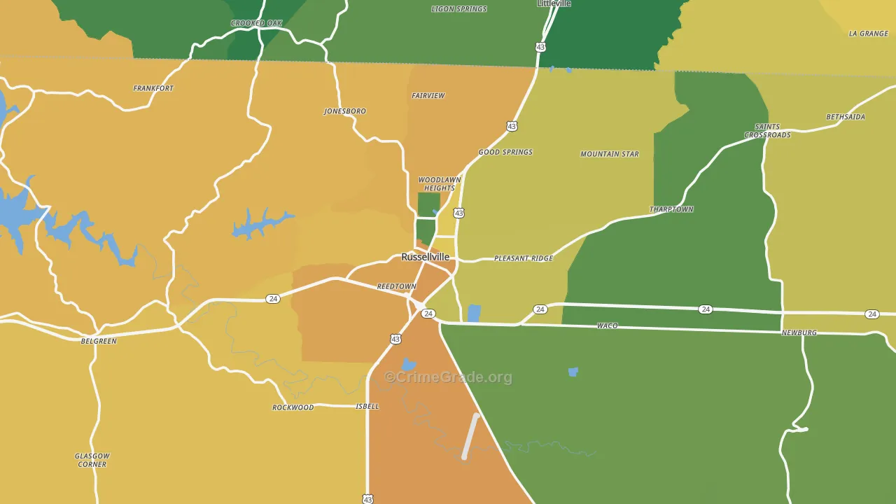 Russellville, AL Map of Murder Rates