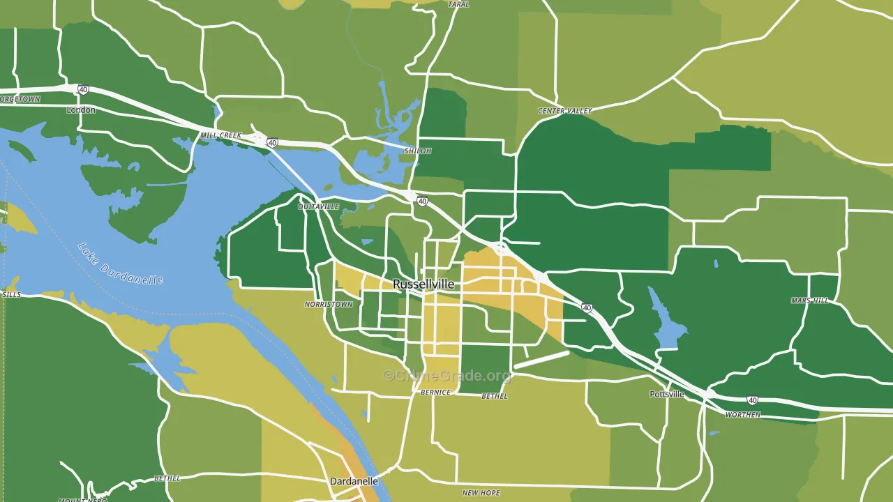 Russellville, AR Map of Murder Rates