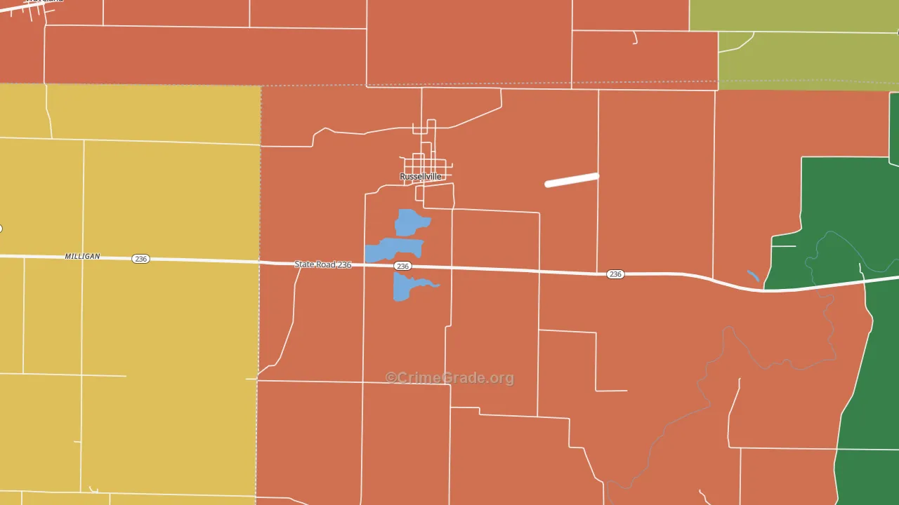 Russellville, IN Map of Murder Rates