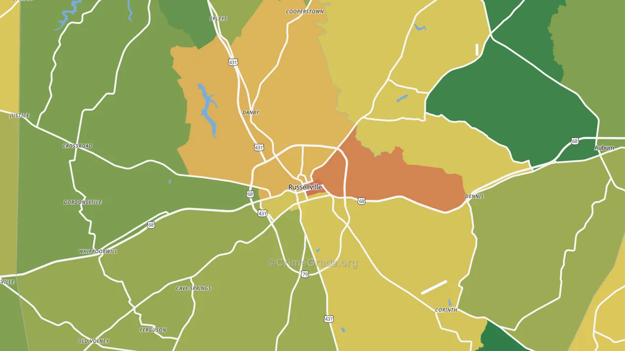 Russellville, KY Map of Murder Rates