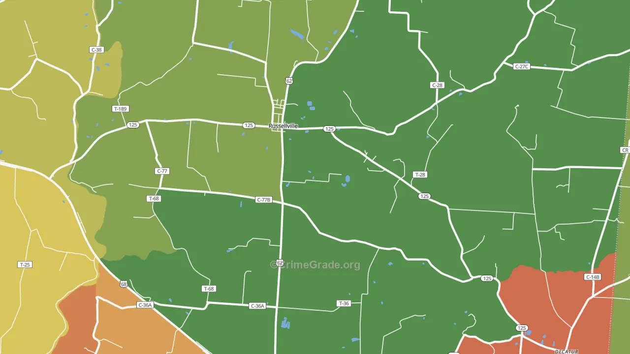 Russellville, OH Map of Murder Rates