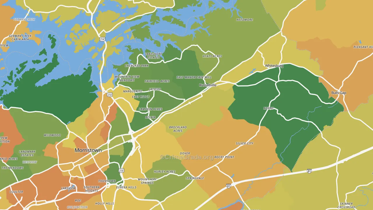 Russellville, TN Map of Murder Rates