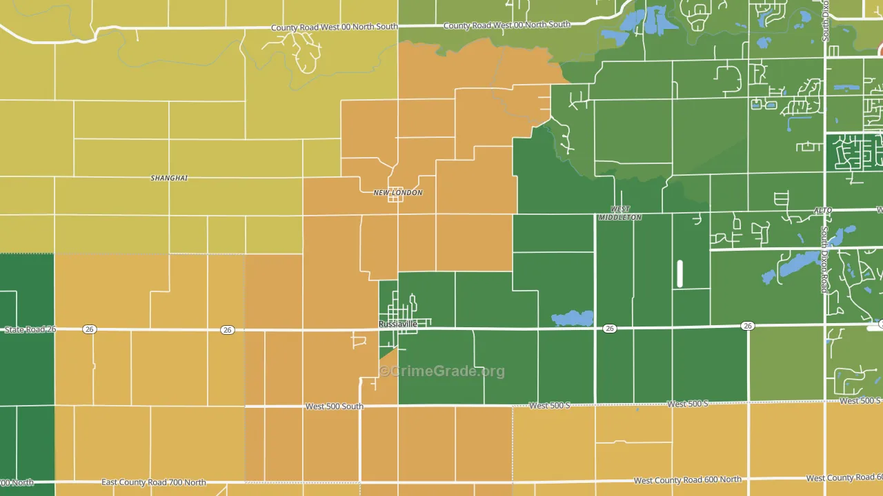 Russiaville, IN Map of Murder Rates
