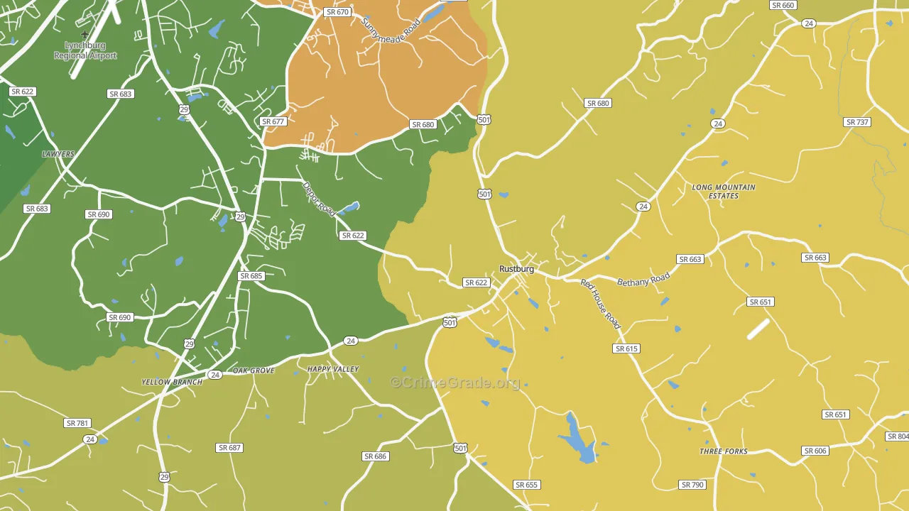Rustburg, VA Map of Murder Rates