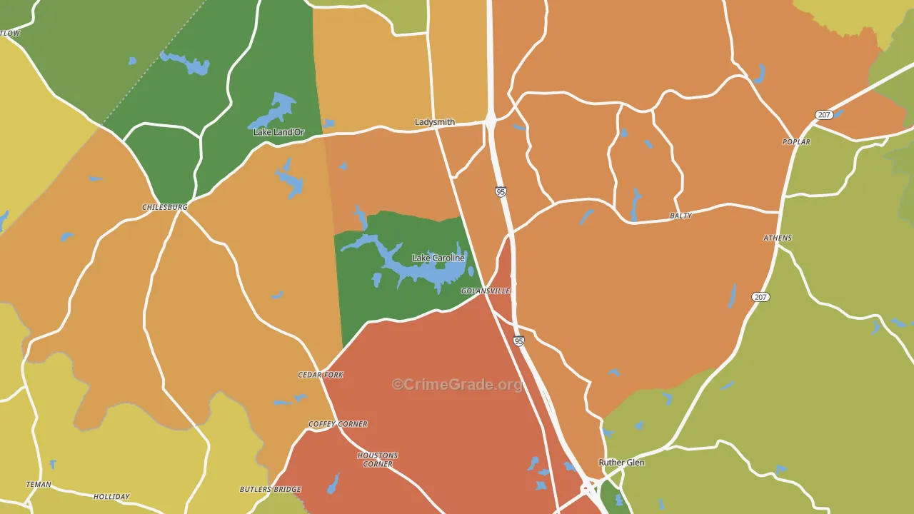 Ruther Glen, VA Map of Murder Rates