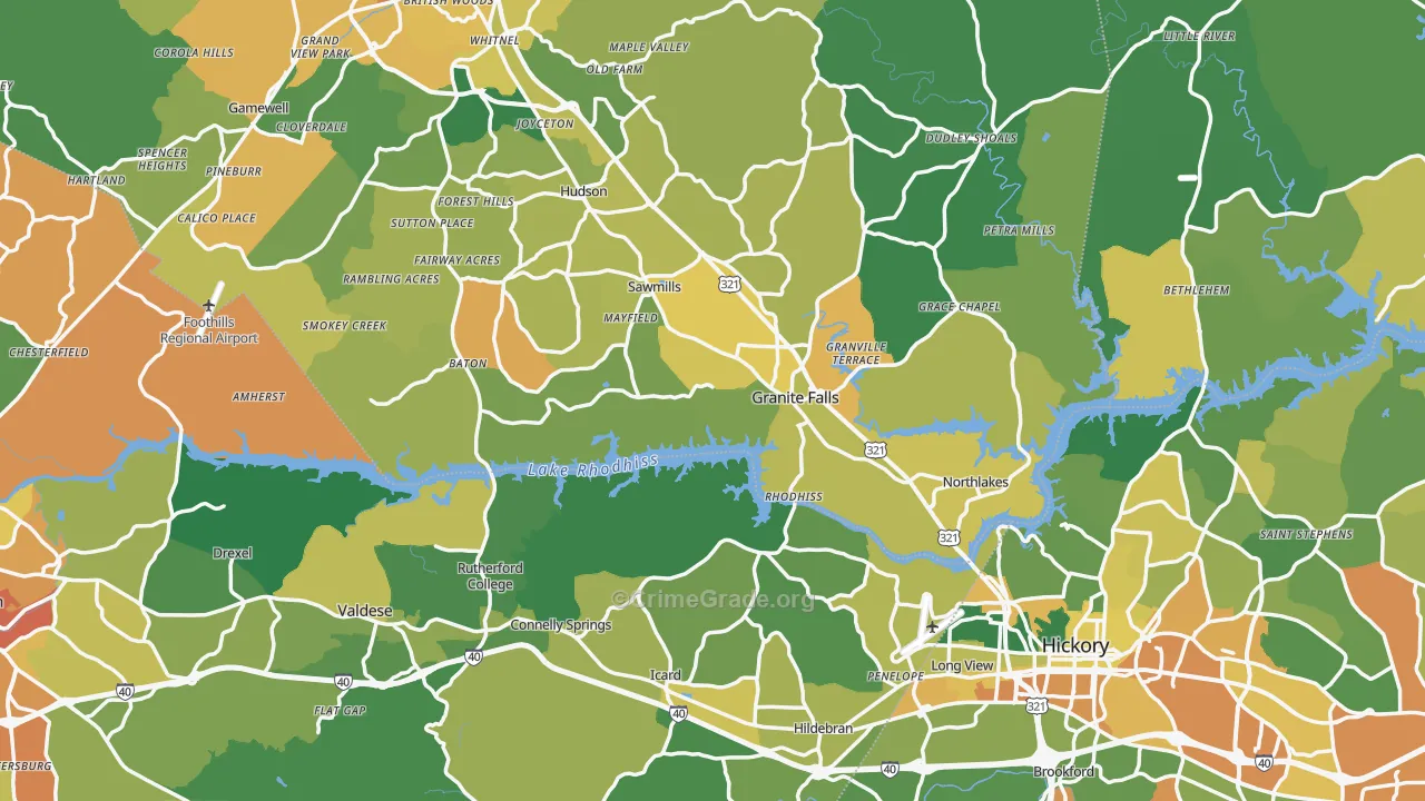 Rutherford College, NC Map of Murder Rates