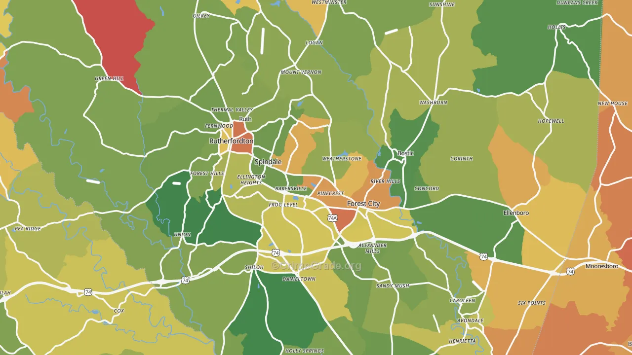 Rutherford County, NC Map of Murder Rates