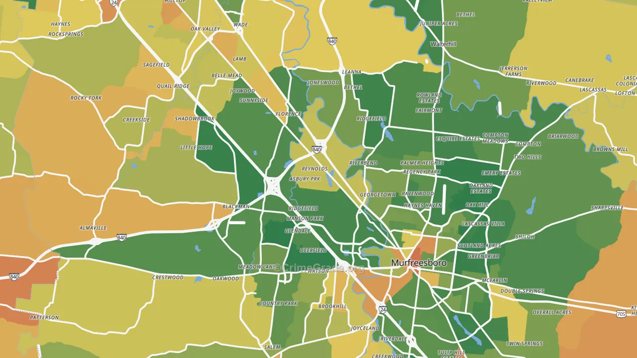 Rutherford County, TN Map of Murder Rates