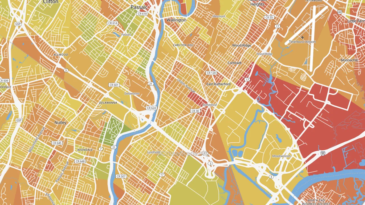 Rutherford, NJ Map of Murder Rates