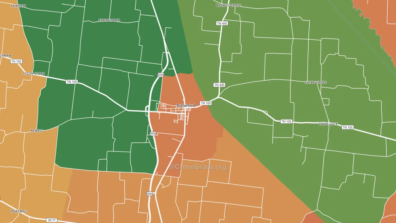 Rutherford, TN Map of Murder Rates