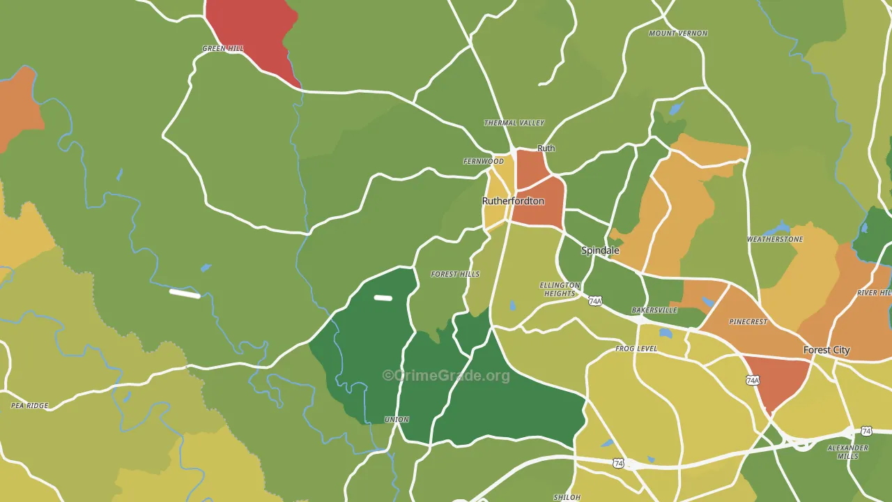 Rutherfordton, NC Map of Murder Rates