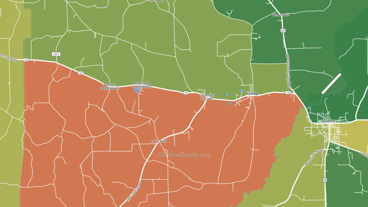 Rutledge, AL Map of Murder Rates