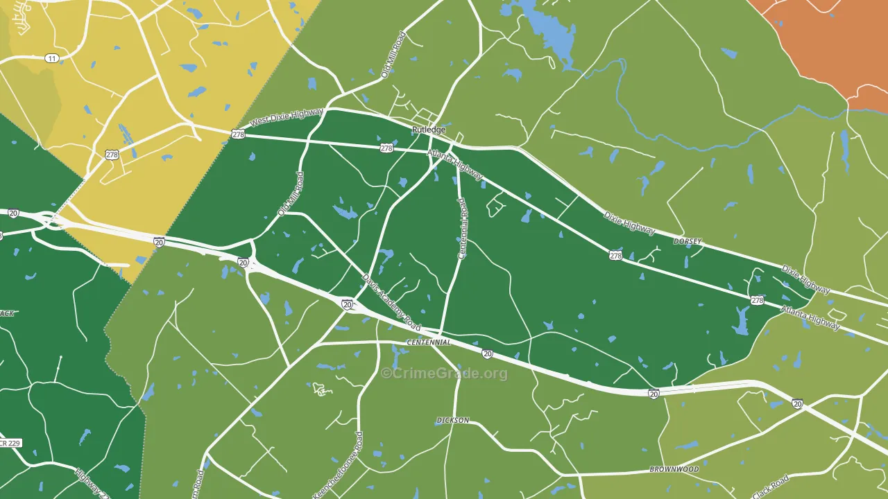 Rutledge, GA Map of Murder Rates