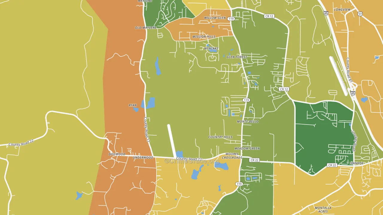 Ryan, AL Map of Murder Rates