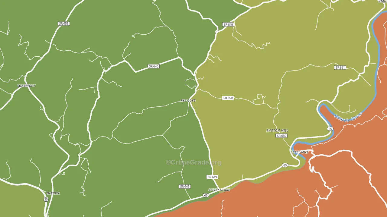 Rye Cove, VA Map of Murder Rates