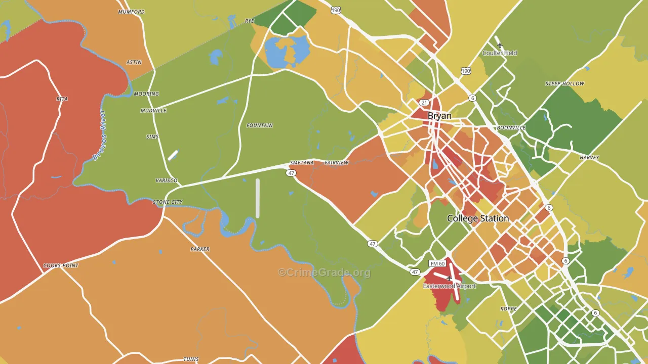 Rye, TX Map of Murder Rates
