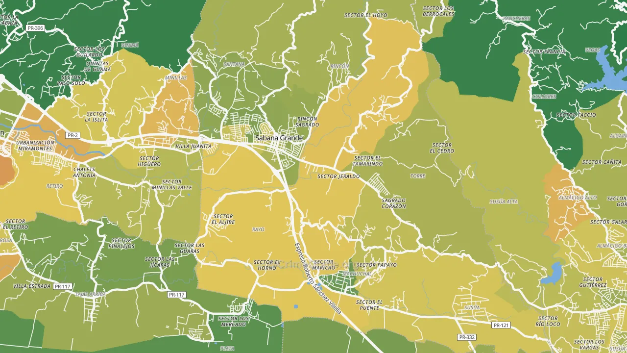Sabana Grande Municipio, PR Map of Murder Rates