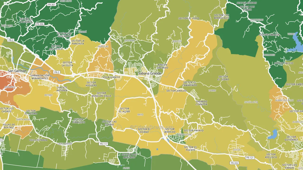 Sabana Grande, PR Map of Murder Rates
