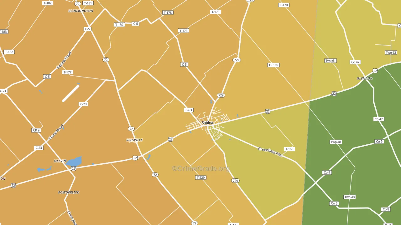 Sabina, OH Map of Murder Rates