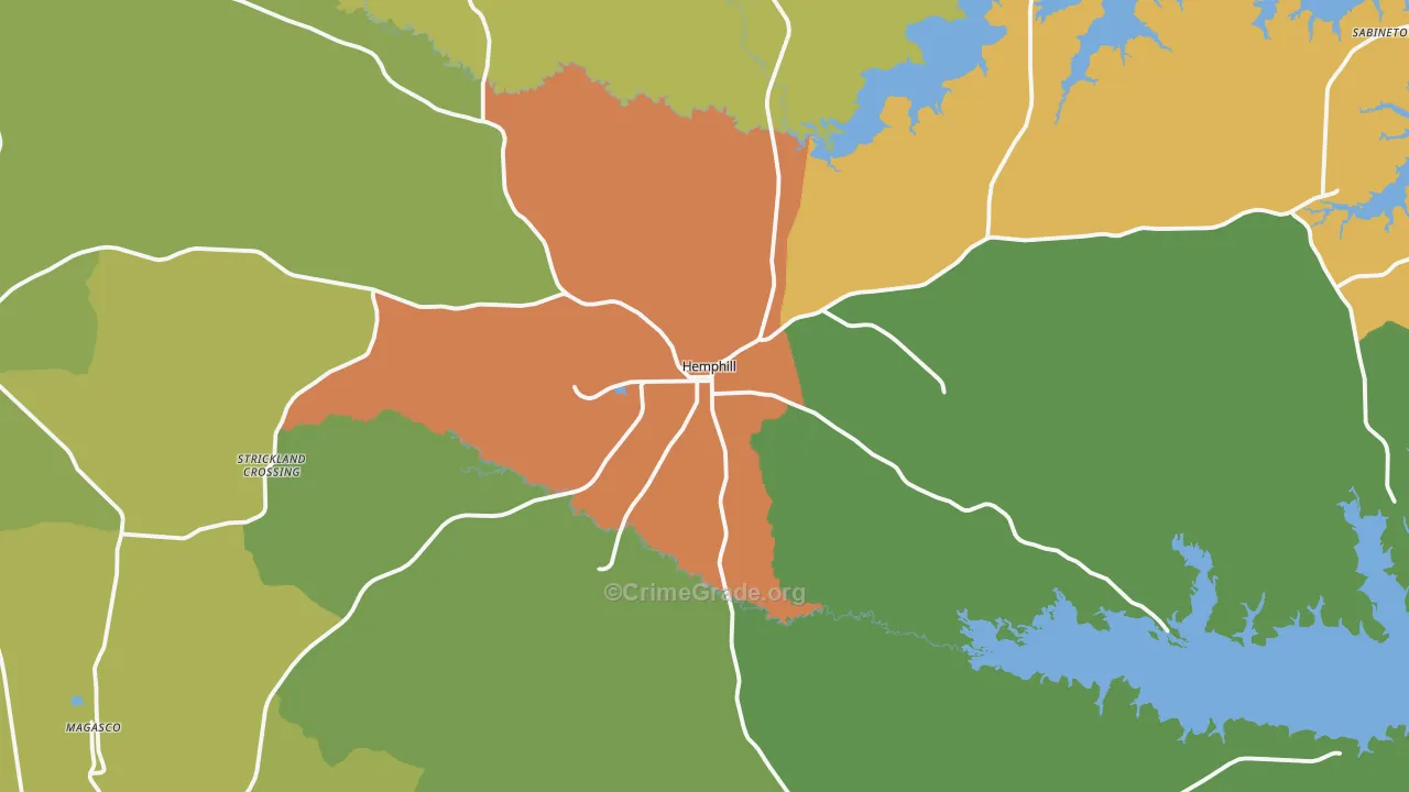 Sabine County, TX Map of Murder Rates