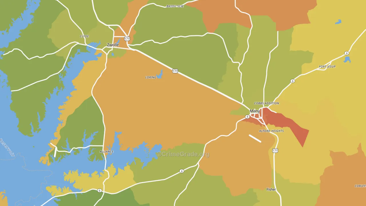 Sabine Parish, LA Map of Murder Rates