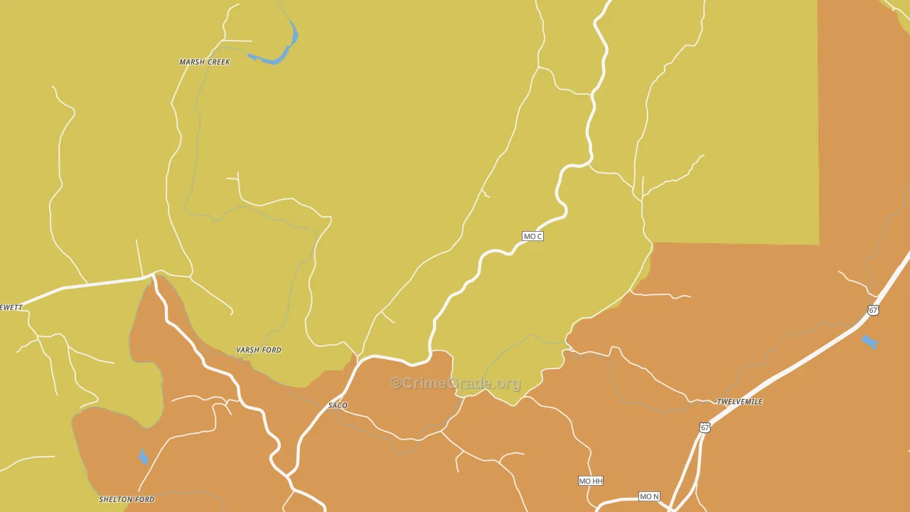 Saco, MO Map of Murder Rates
