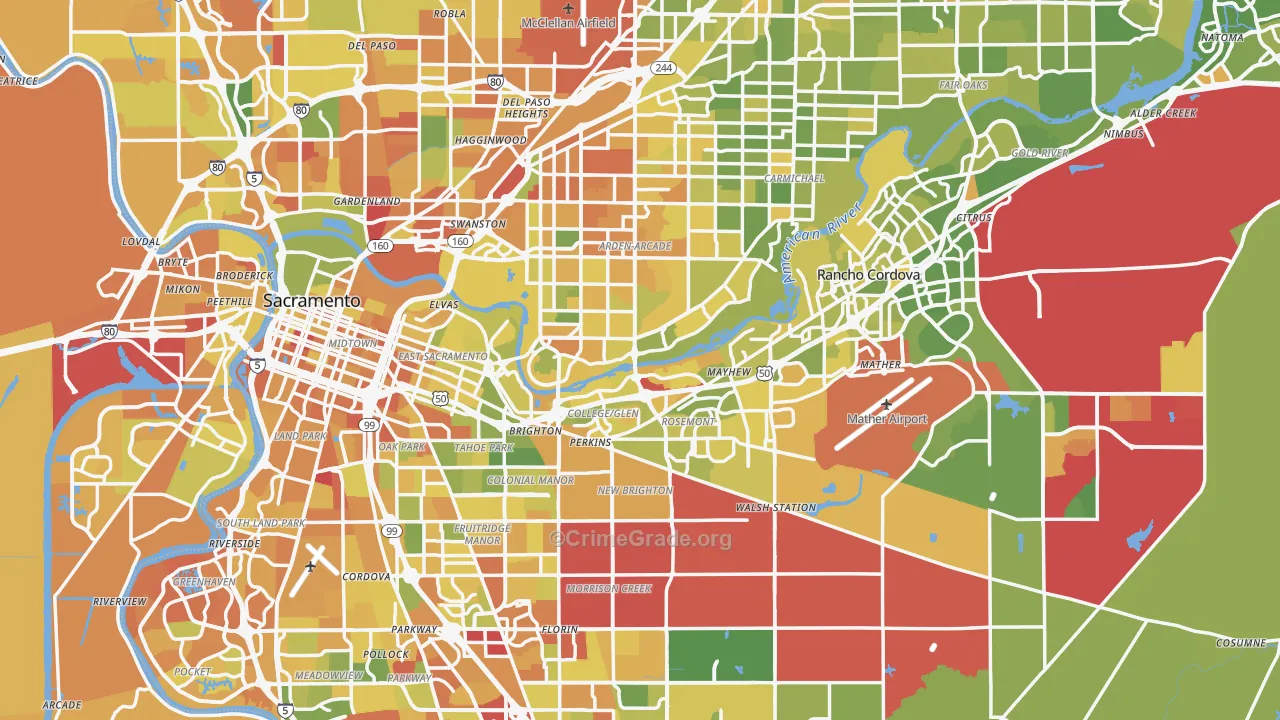Sacramento County, CA Map of Murder Rates