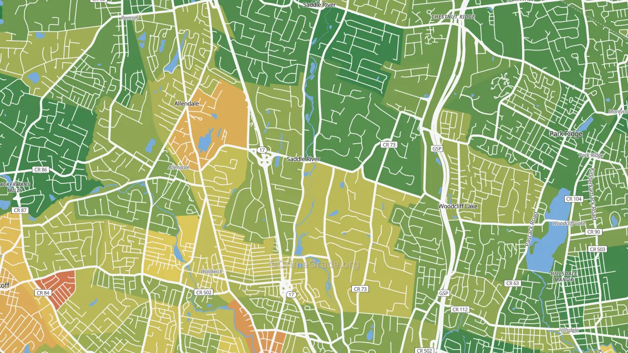 Saddle River, NJ Map of Murder Rates