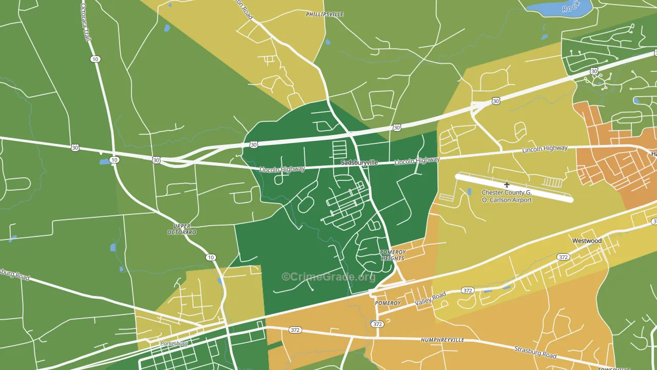 Sadsburyville, PA Map of Murder Rates