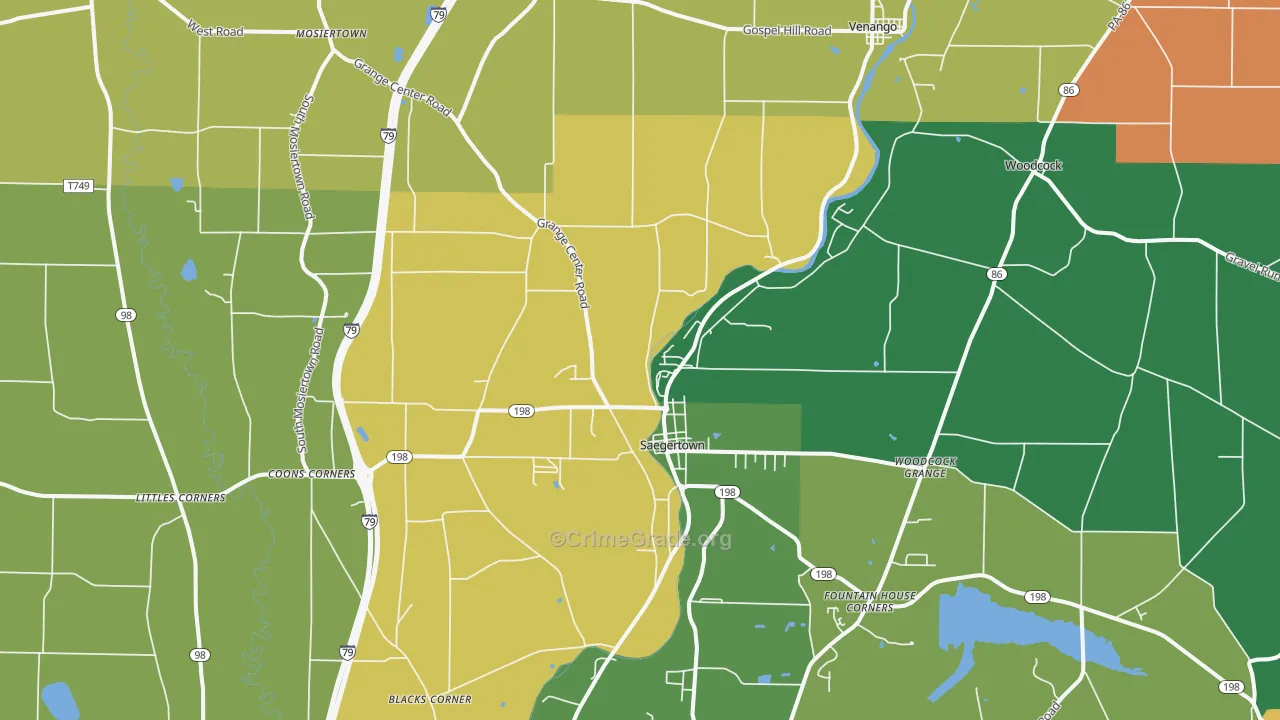 Saegertown, PA Map of Murder Rates