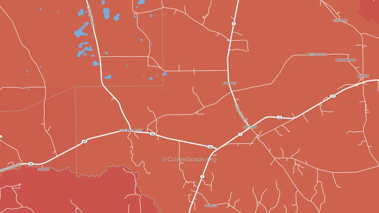 Safford, AL Map of Murder Rates