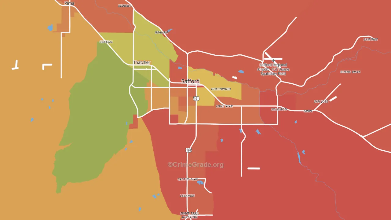 Safford, AZ Map of Murder Rates