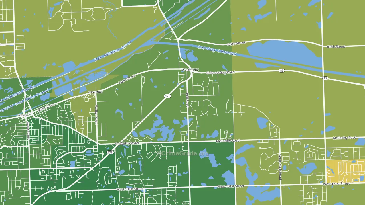 Sag Bridge, IL Map of Murder Rates