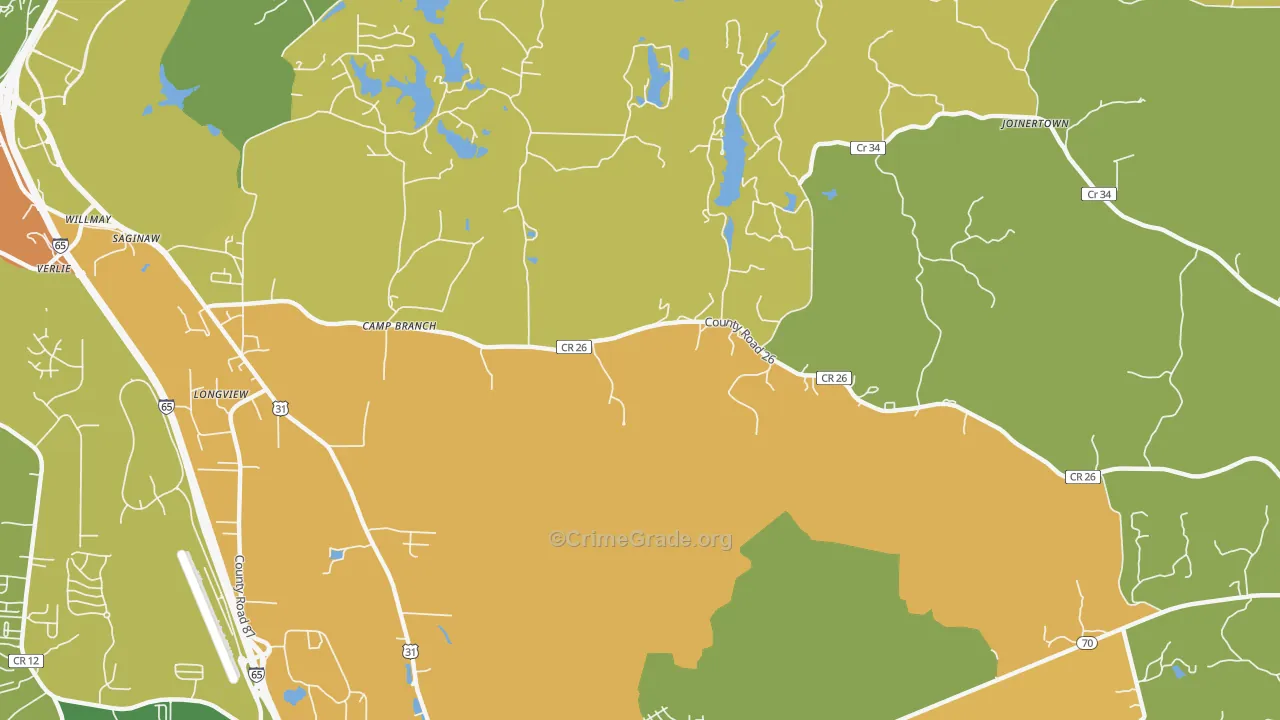 Saginaw, AL Map of Murder Rates