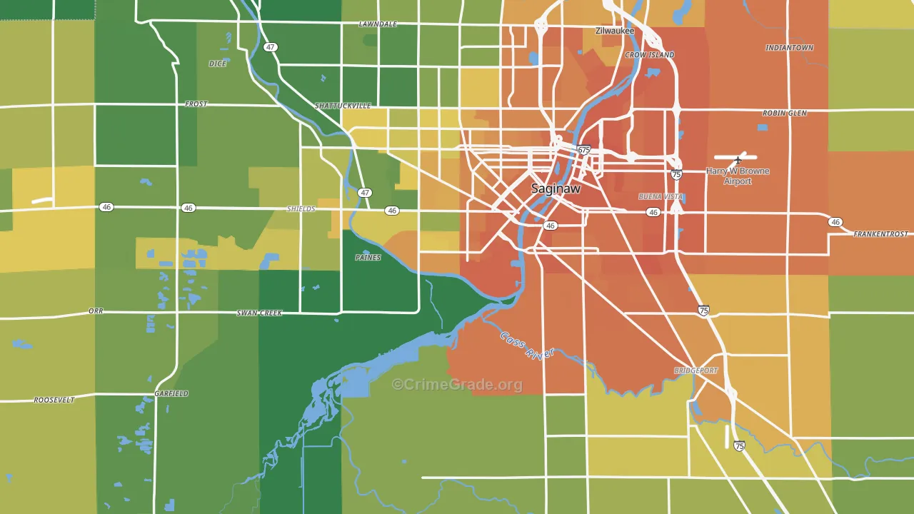 Saginaw County, MI Map of Murder Rates