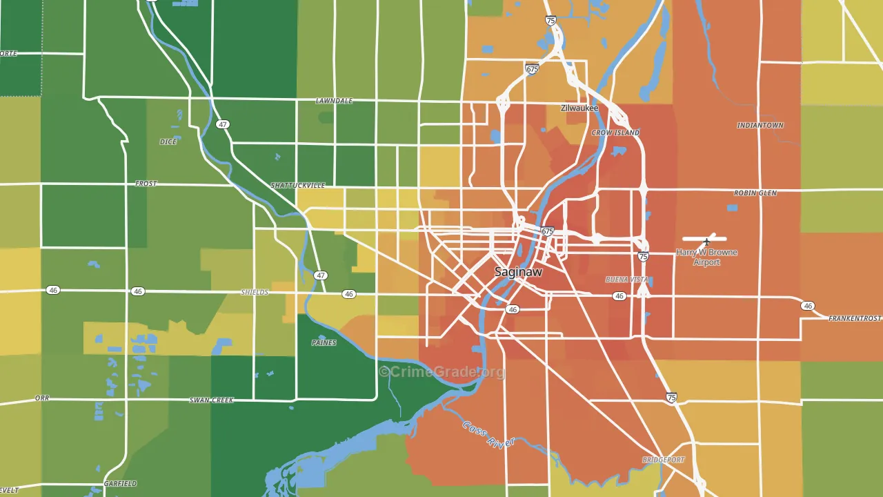 Saginaw, MI Map of Murder Rates