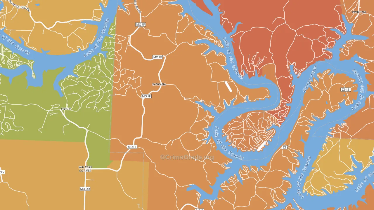 Sagrada, MO Map of Murder Rates