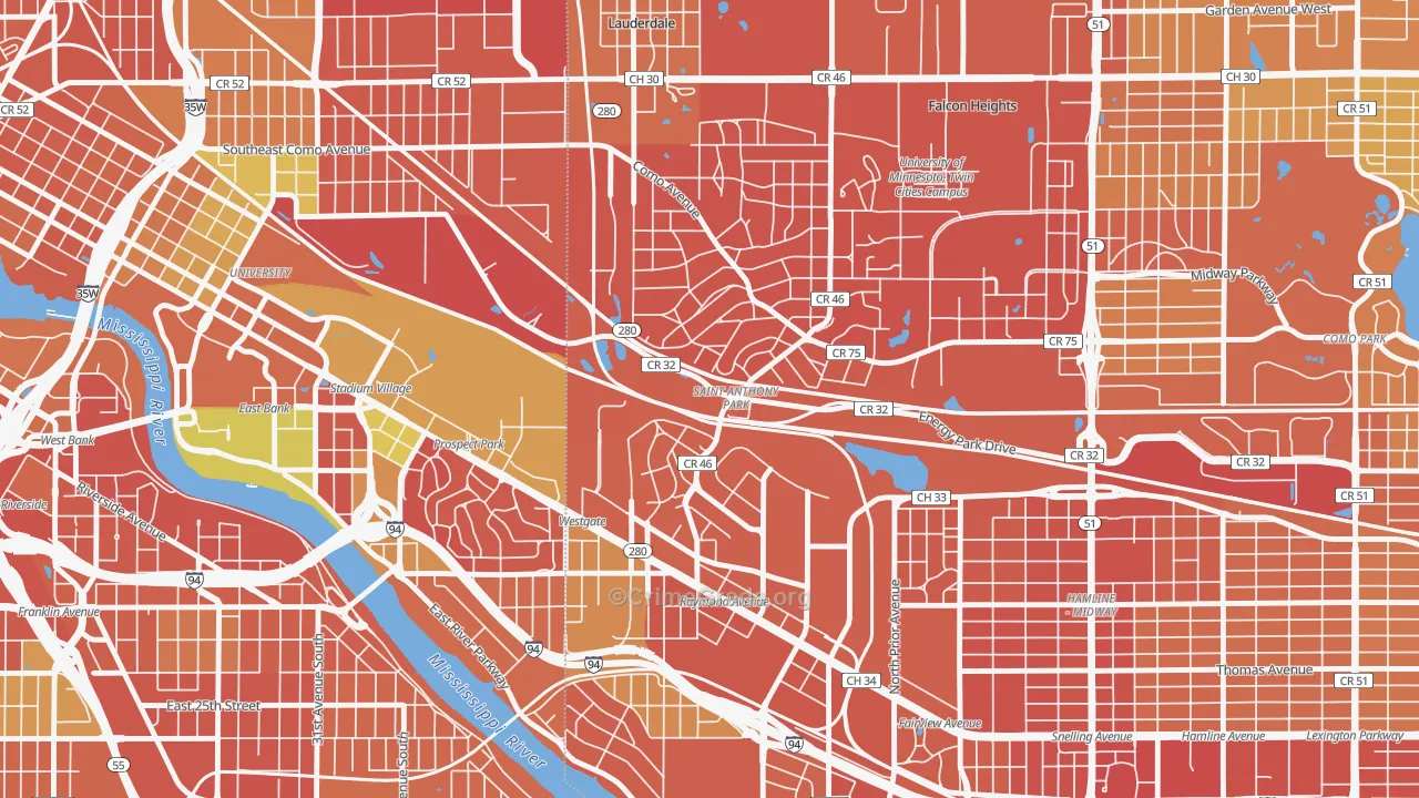 Saint Anthony, St. Paul, MN Map of Murder Rates