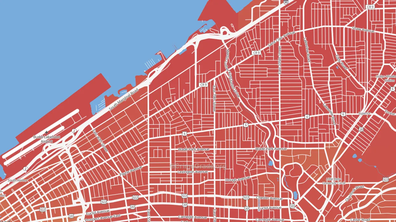 Saint Claire-Superior, Cleveland, OH Map of Murder Rates